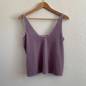 Madewell Velvet V-Neck Drapey Cropped Stretch Tank Top Provence Grape Purple XS
